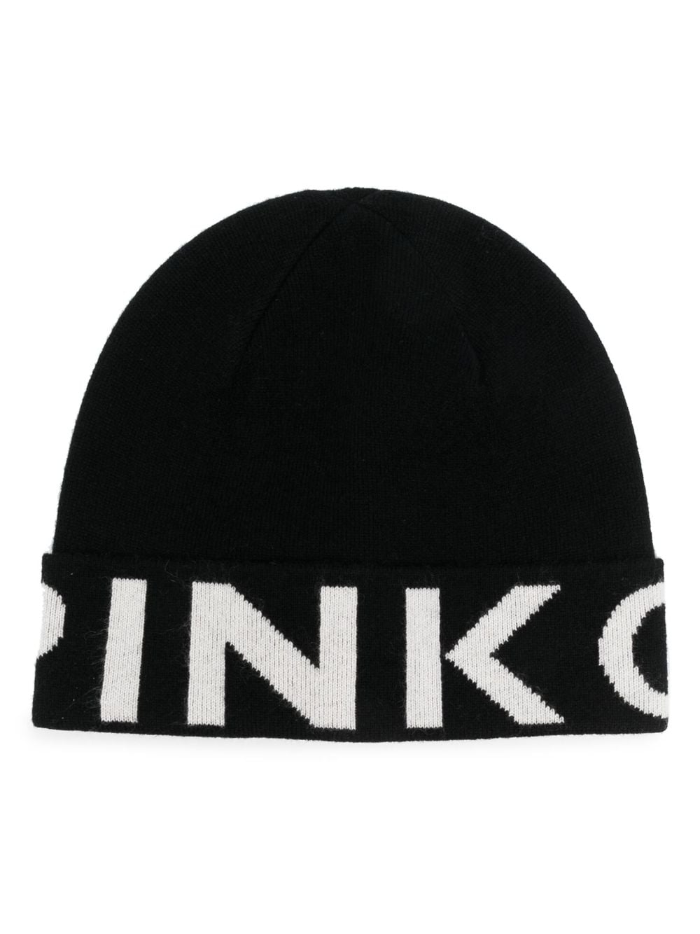 Shop Pinko Intarsia-knit Logo Beanie In Black