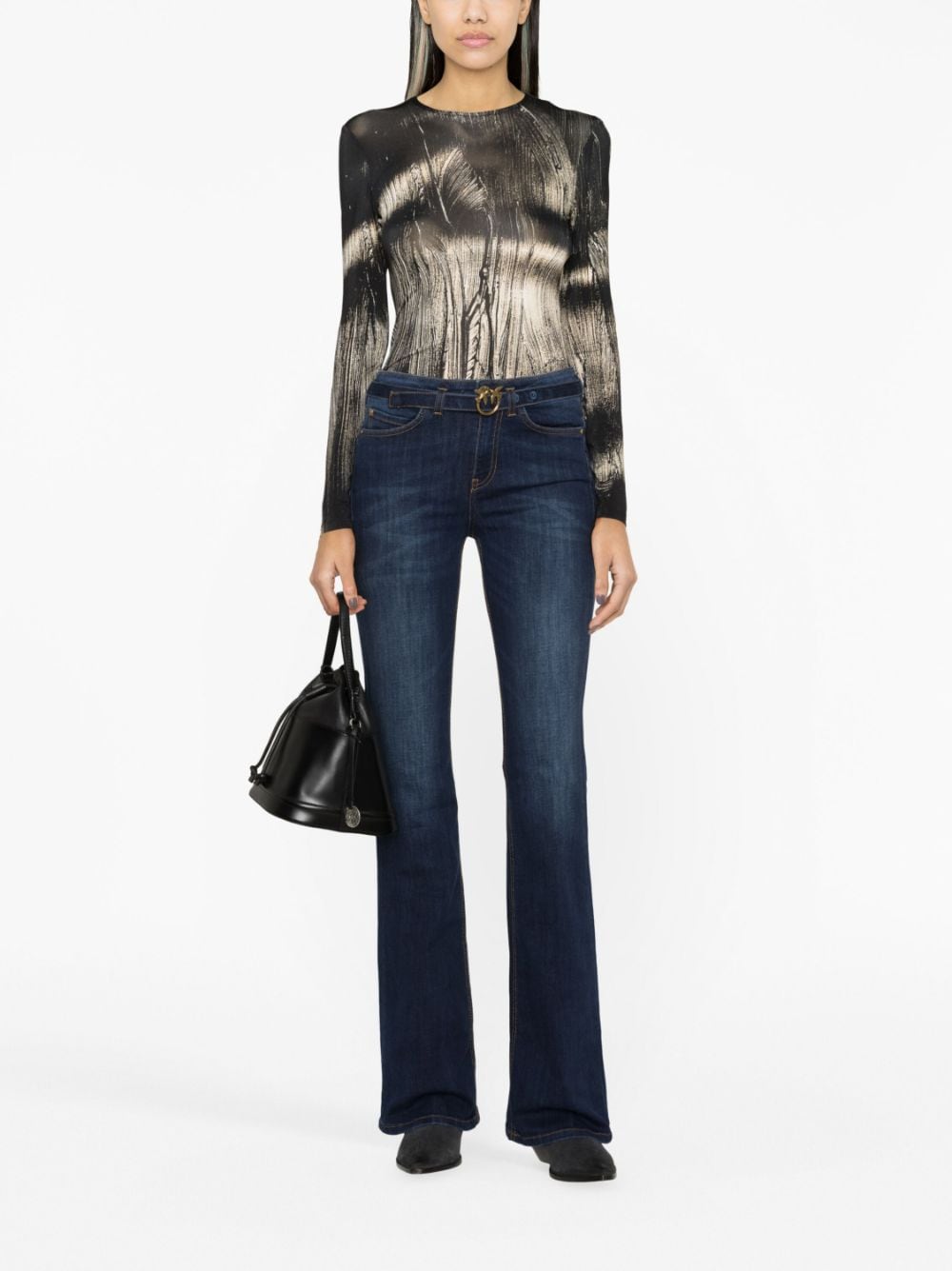 Shop Pinko Love Brids-buckle Flared Jeans In Blue