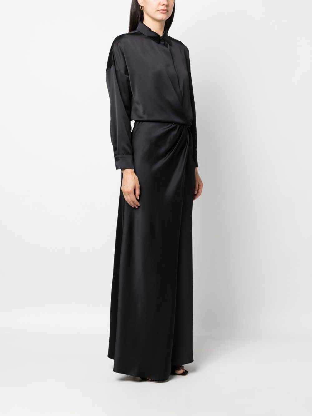 Shop Pinko Pointed-collar Draped Maxi Shirt Dress In Black