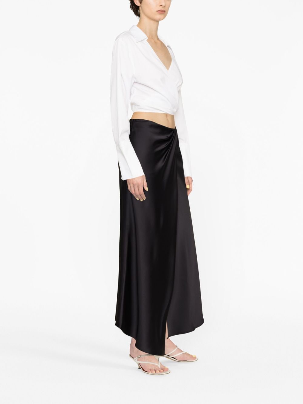 Shop Pinko Satin-finish Asymmetric Maxi Skirt In Black