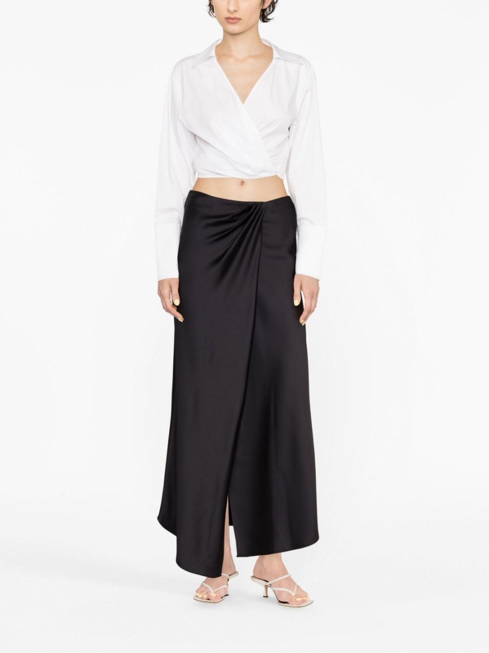 Shop Pinko Satin-finish Asymmetric Maxi Skirt In Black