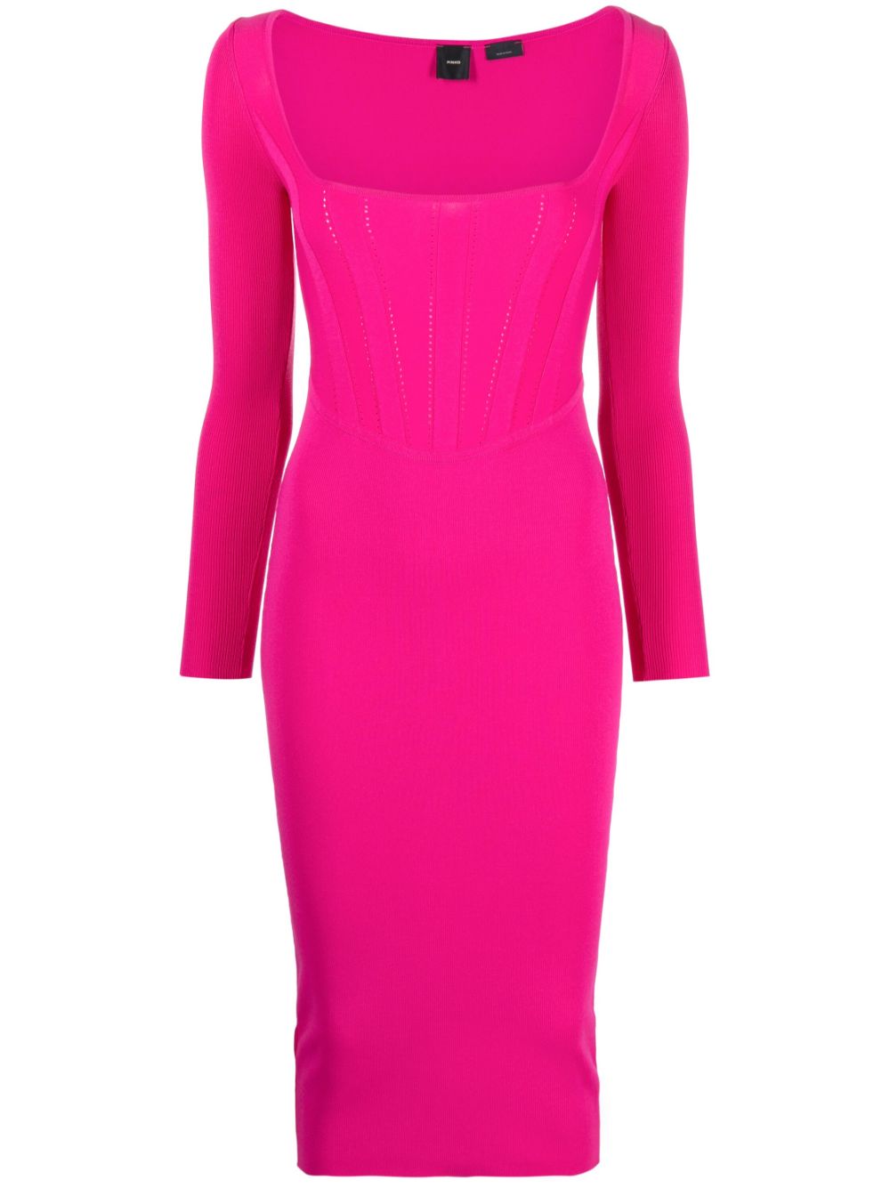 Pinko Long-sleeve Corset-detail Midi Dress In Pink