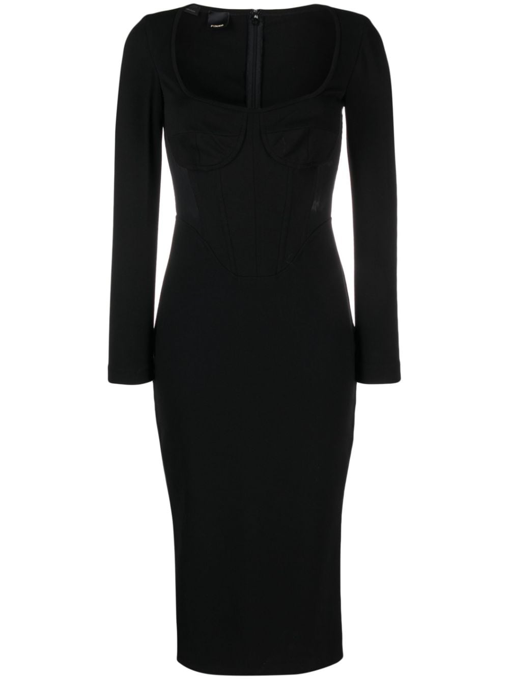 Pinko Long-sleeve Corset-detail Mididress In Black