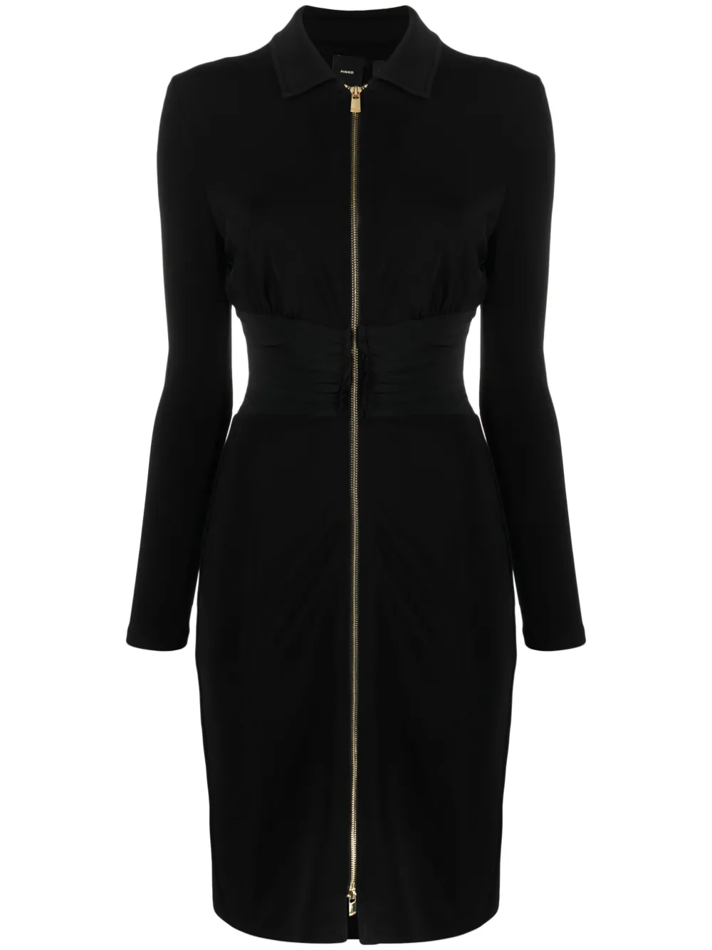 Shop Pinko Zip-front Long-sleeve Minidress In Black