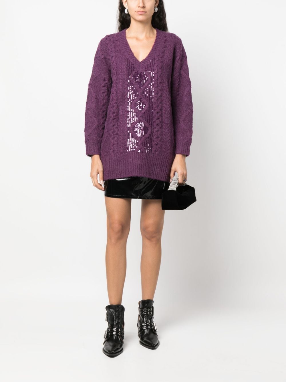 Shop Pinko Sequin-embellished Cable-knit Jumper In Purple