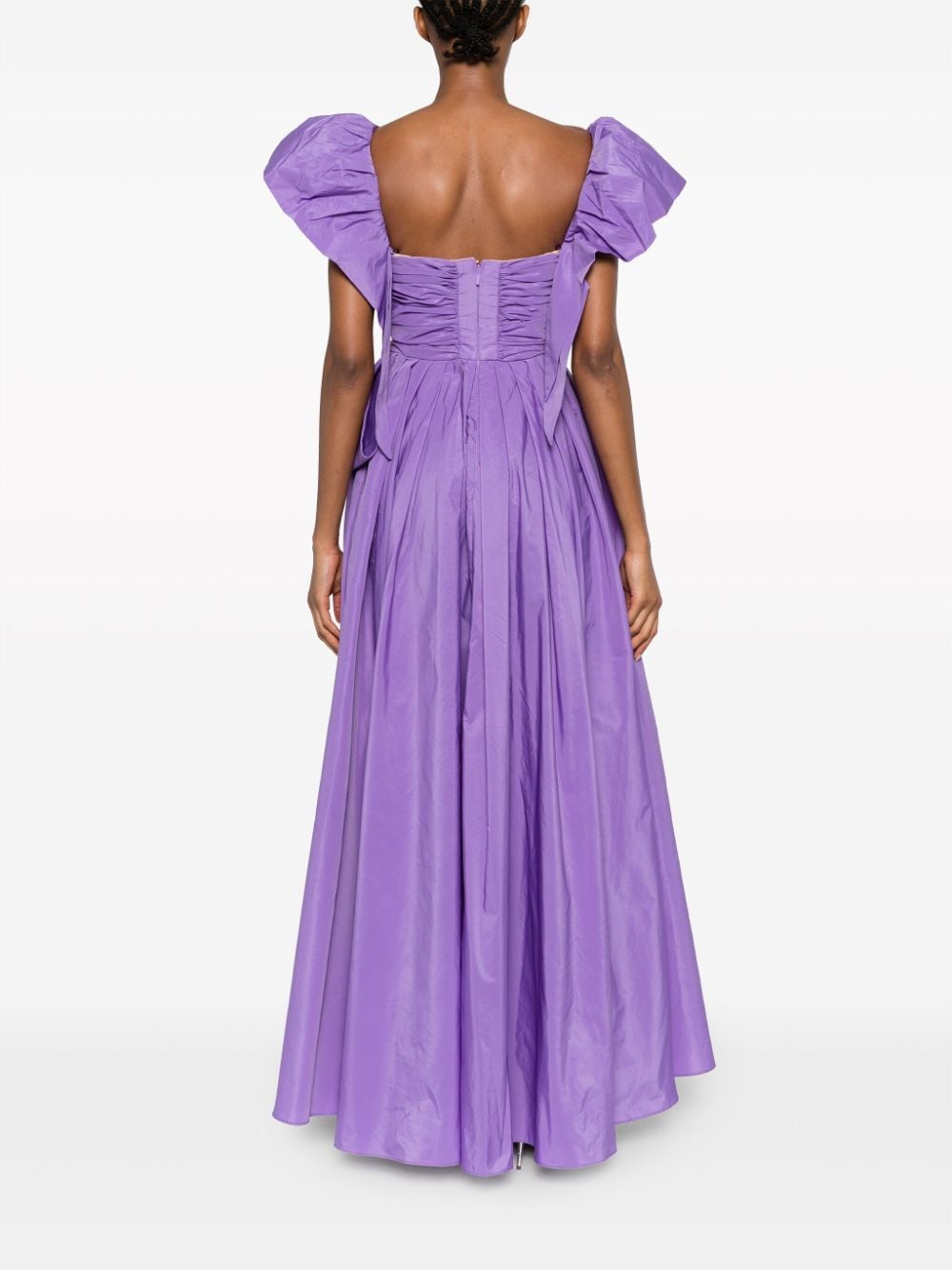 Shop Pinko Flutter-sleeves Taffeta Maxi Dress In Purple