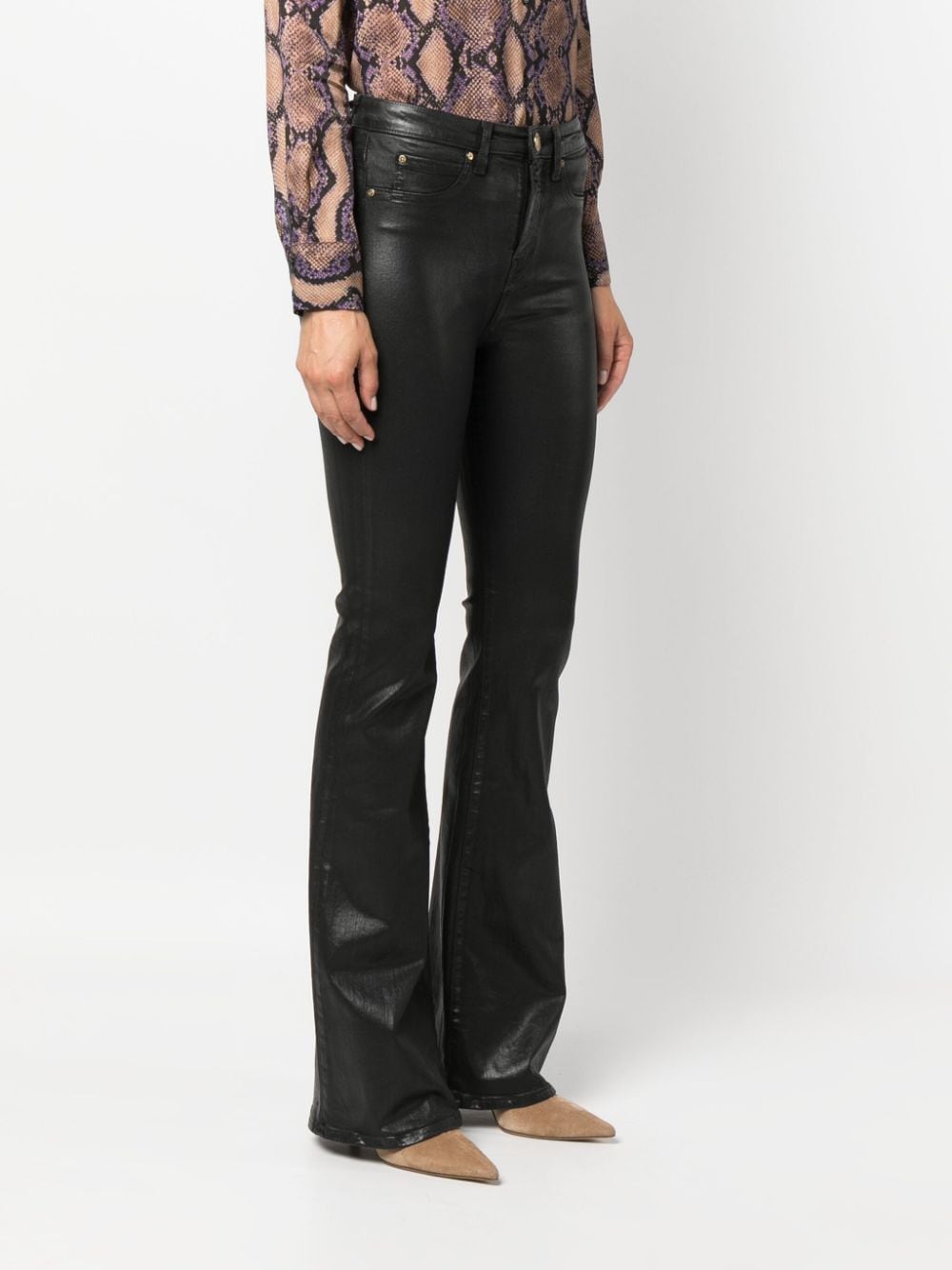 Shop Pinko Coated Flared Jeans In Black