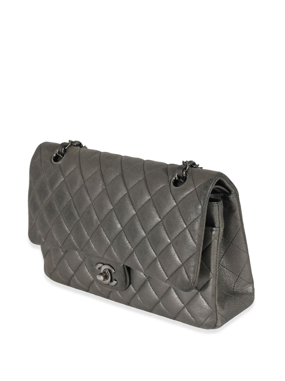 Pre-owned Chanel Medium Double Flap Shoulder Bag In Grey