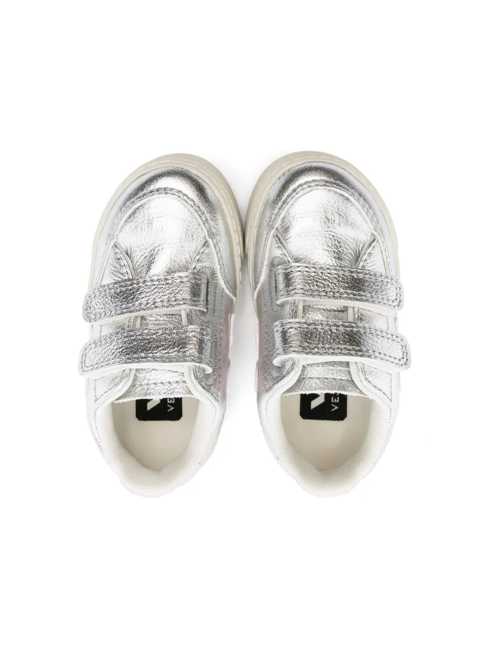 Shop Veja V-12 Metallic Chromefree Leather Sneakers In Silver