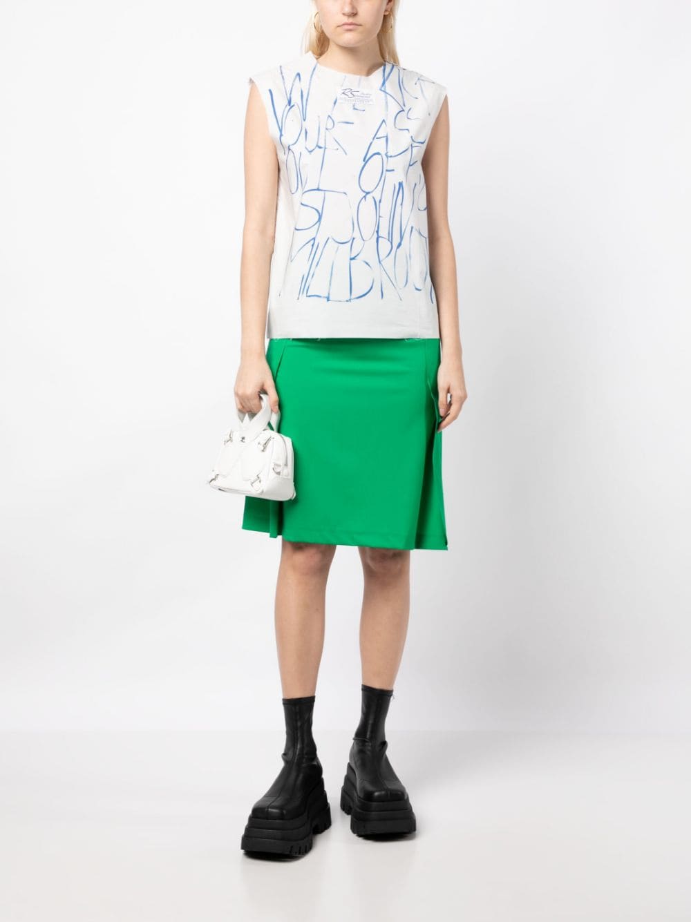 Shop Raf Simons Pleated-panel Midi Skirt In Green