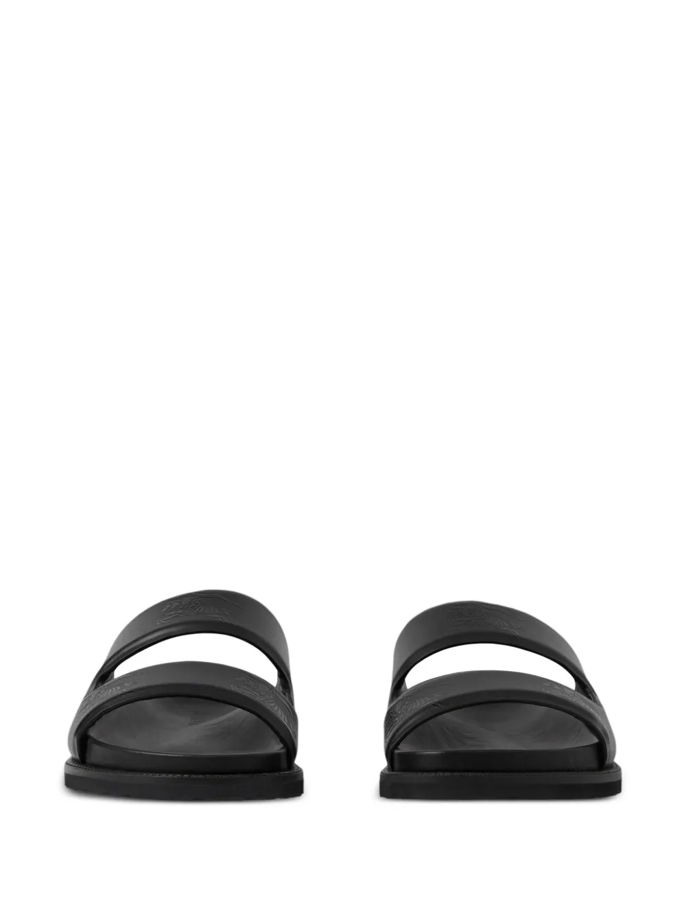 Shop Burberry Ekd-embossed Leather Slides In Schwarz