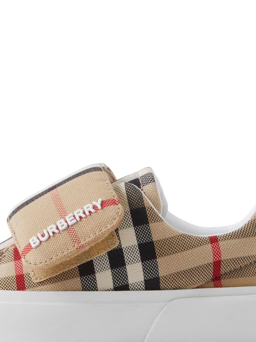 Shop Burberry James Check-pattern Touch-strap Sneakers In Neutrals