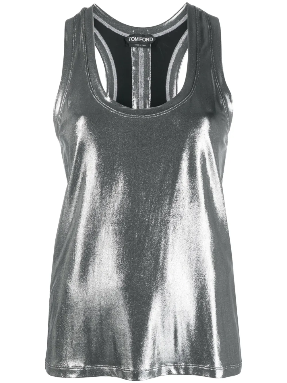 Tom Ford Laminated Fluid Jersey Racerback Tank Top In Silber