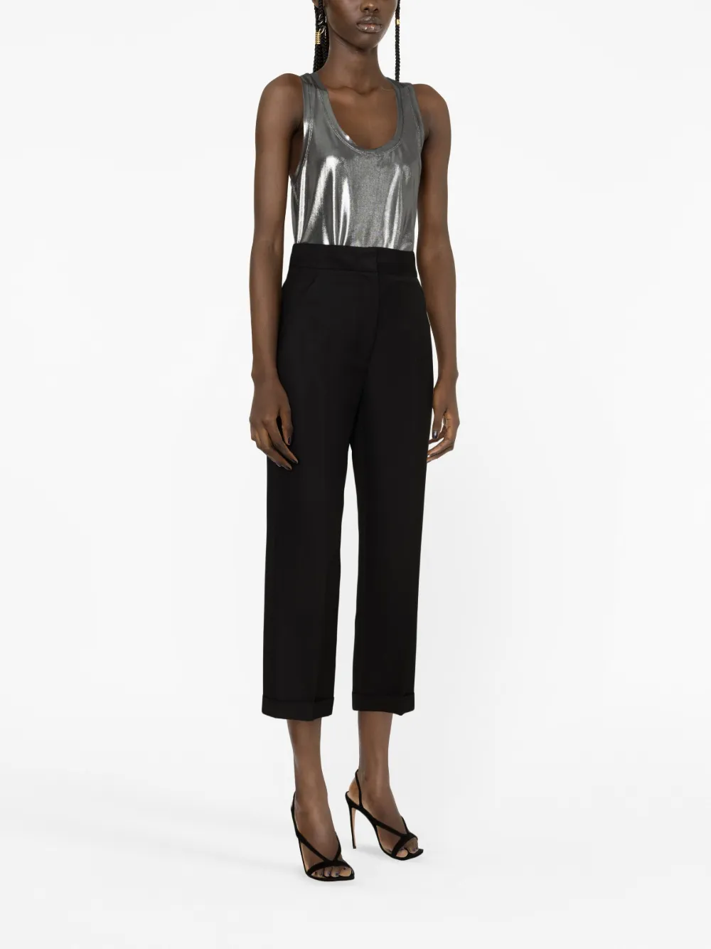 Tom Ford Laminated Fluid Jersey Racerback Tank Top In Silber