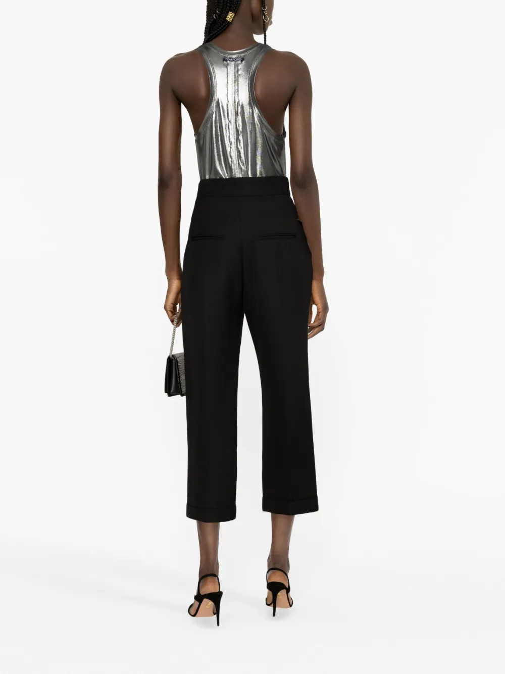 Tom Ford Laminated Fluid Jersey Racerback Tank Top In Silber
