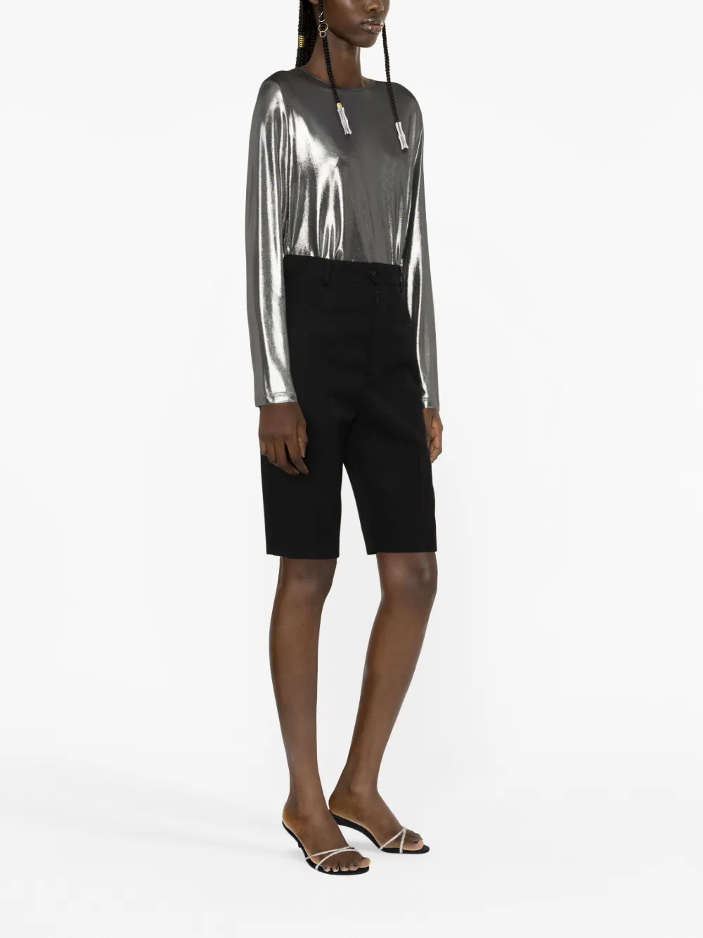Tom Ford Laminated Long Sleeve Top In Silver