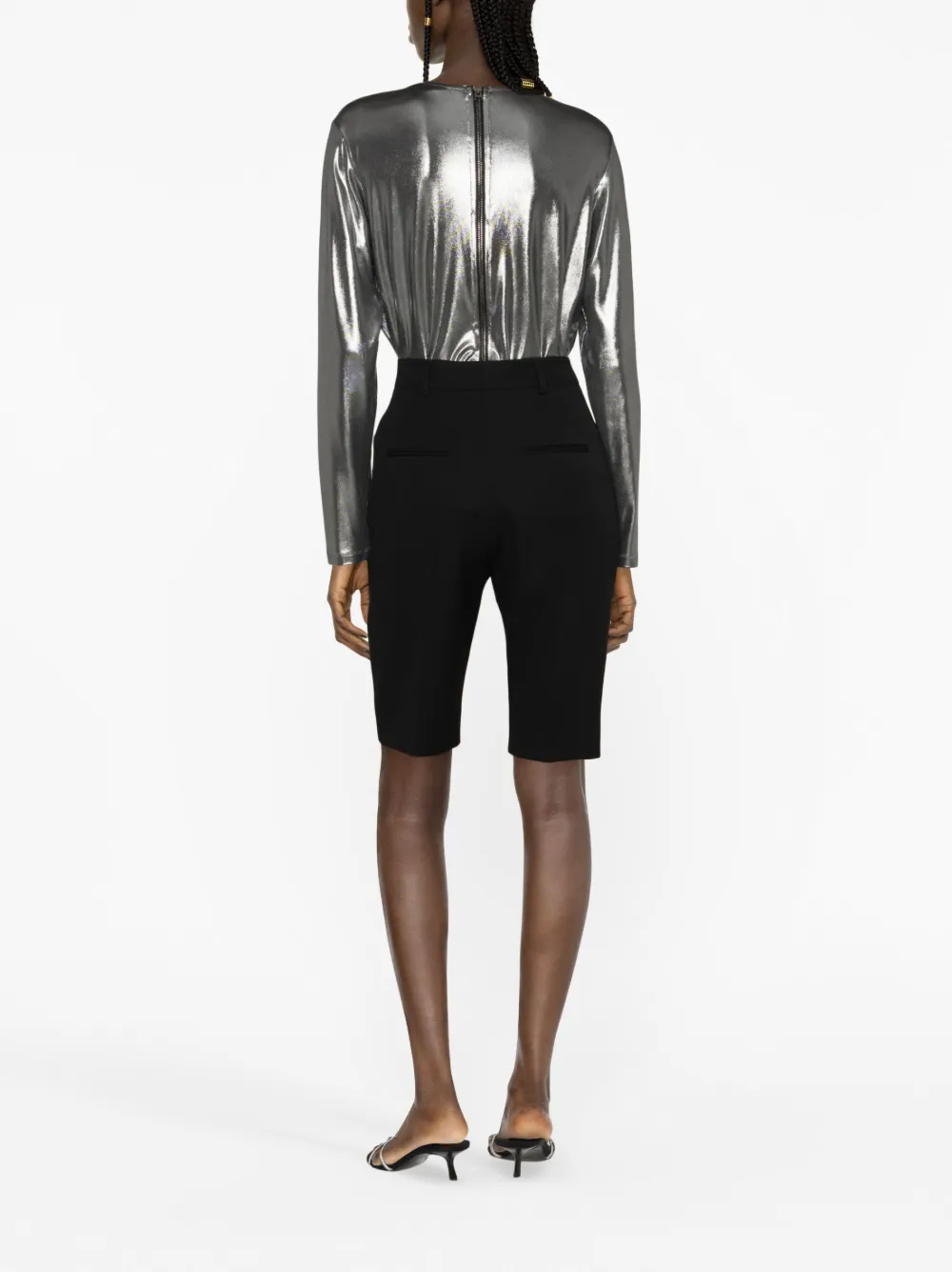 Tom Ford Laminated Long Sleeve Top In Silver