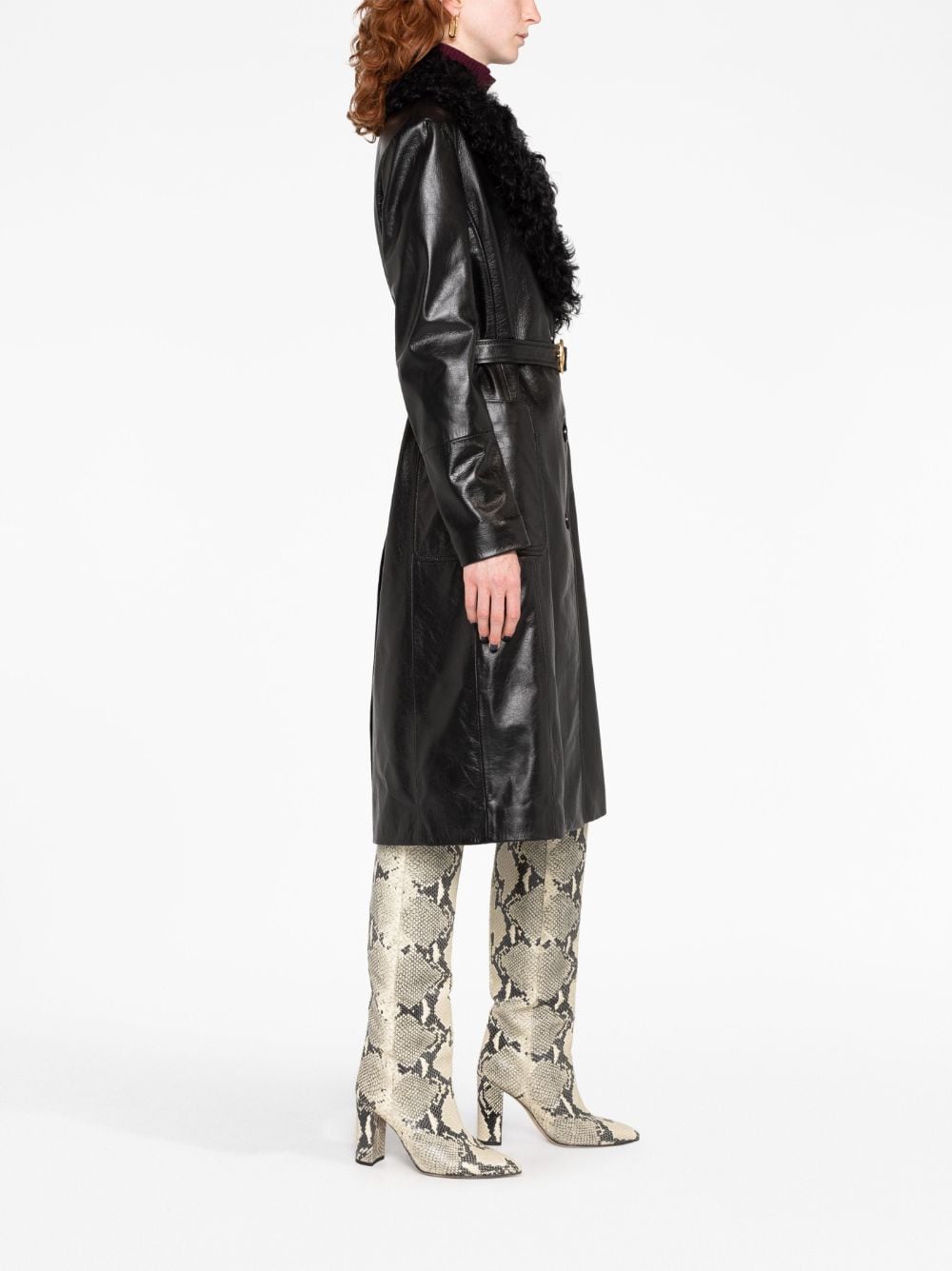 Shop Bally Shearling-trim Belted Leather Coat In Black