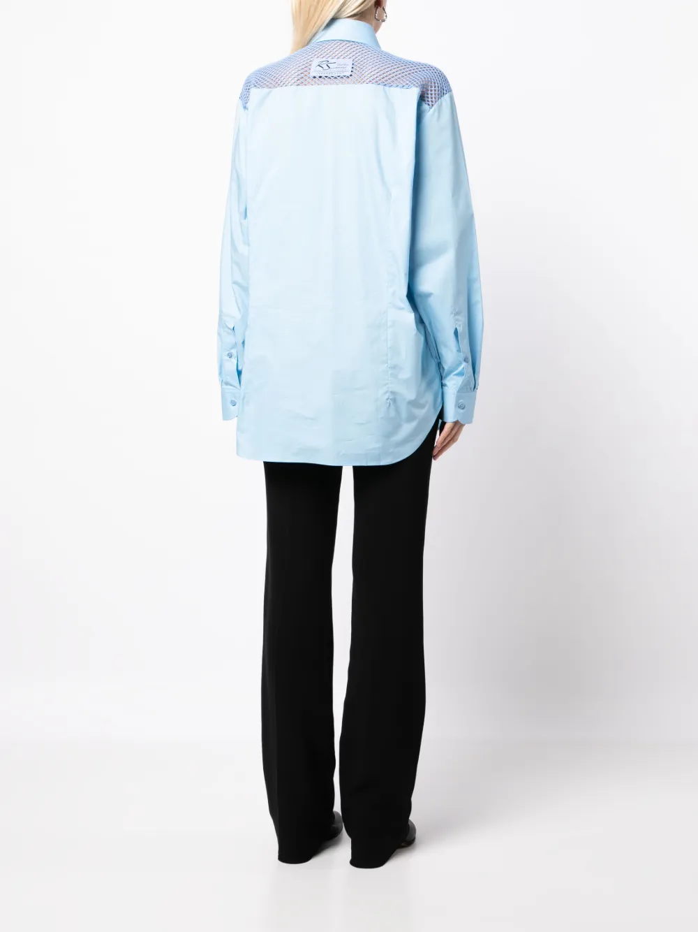 RAF SIMONS MESH-PANEL COTTON-POPLIN SHIRT