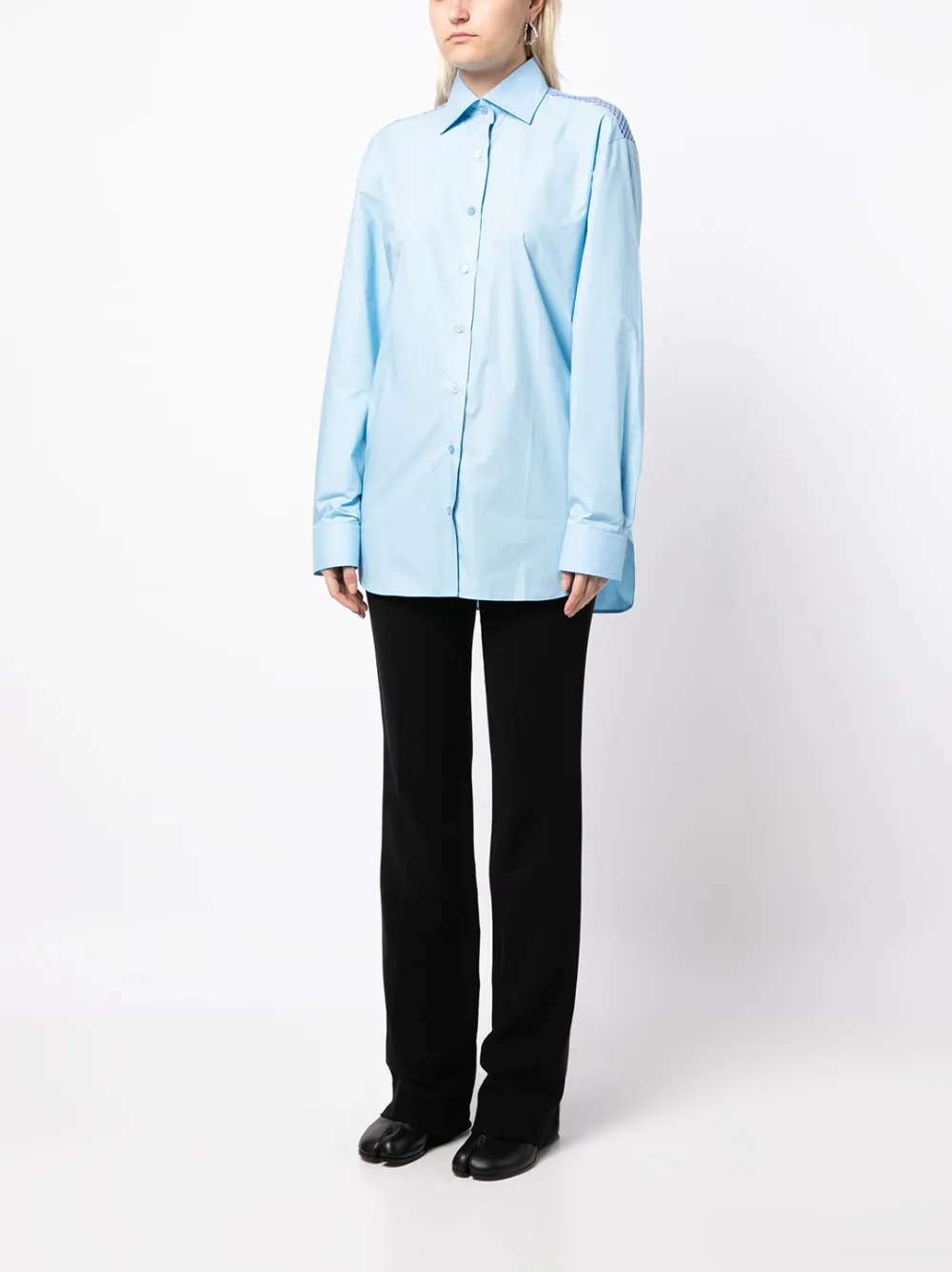 RAF SIMONS MESH-PANEL COTTON-POPLIN SHIRT