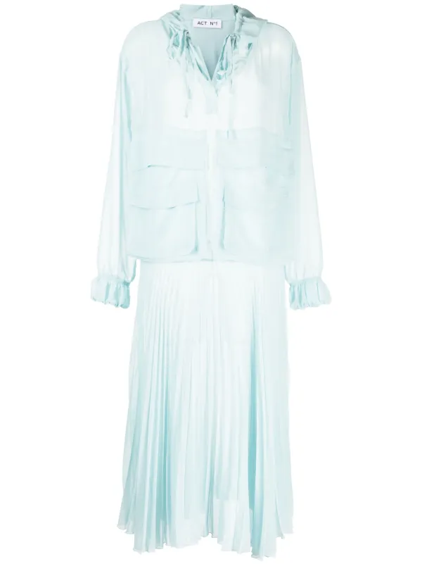 ACT N1 Pleated long-sleeve Organza Dress | Blue | FARFETCH