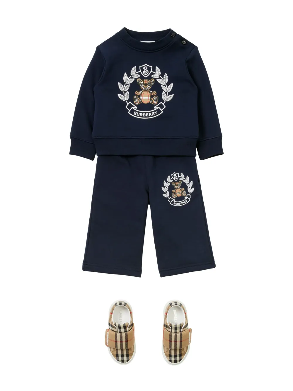 Shop Burberry Thomas Bear-print Cotton Track Pants In Blue
