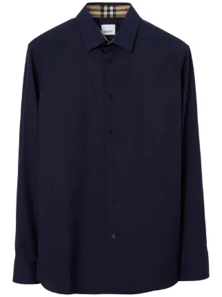 【BURBERRY】長袖シャツ・ XL ・黒×青 Burberry Equestrian Knight long-sleeve Shirt | Blue | FARFETCH