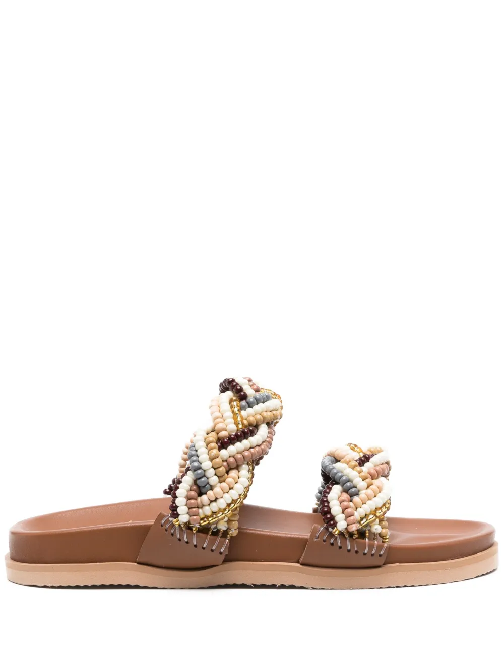 De Siena Shoes Bead-embellished Flat Sandals In Brown