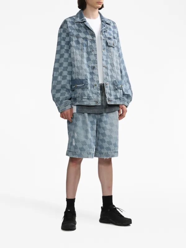 Ader Error check-pattern Denim Jacket | Blue | FARFETCH