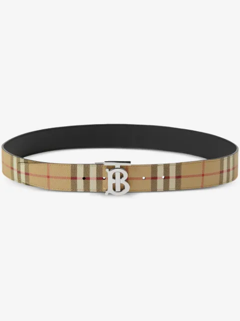 Burberry حزام كاروهات بوجهين وزينة TB