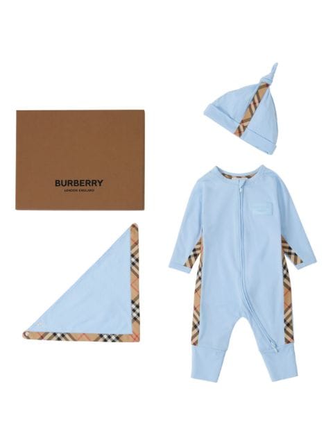 Burberry Kids check-trim three-piece baby gift set