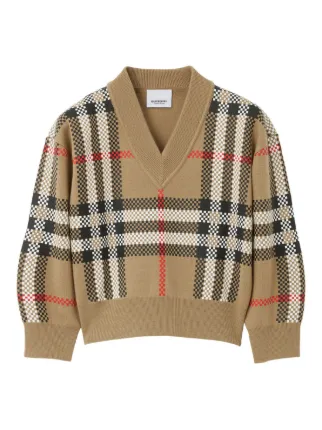 Burberry Kids Vintage Check V-neck Sweater | Neutrals