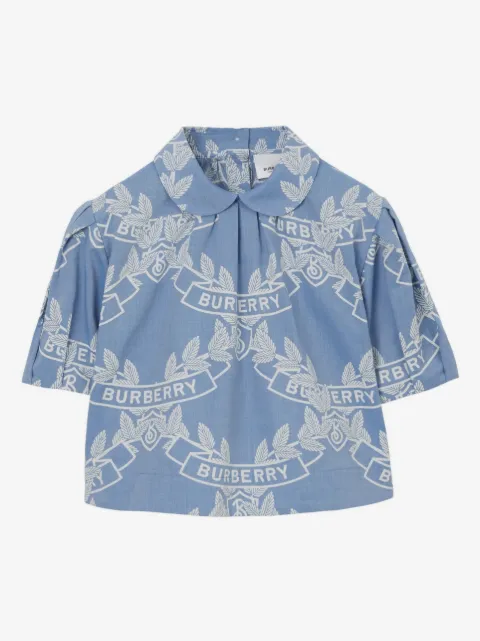 Burberry Kids motif-print cotton chambray blouse