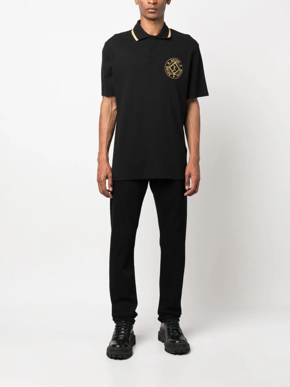 Shop Just Cavalli Embroidered-logo Cotton Polo Shirt In Black