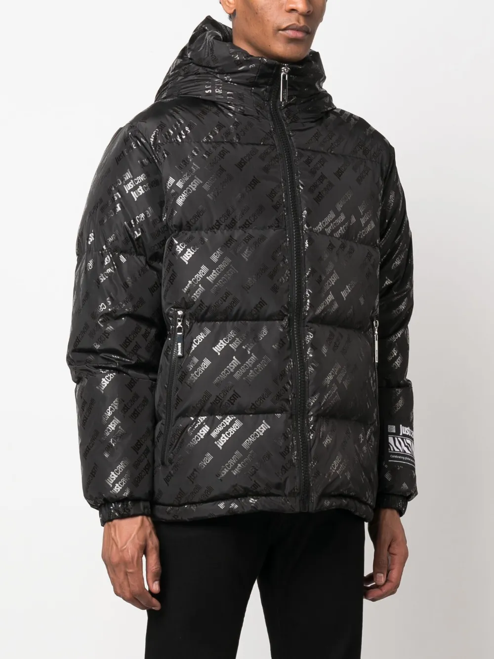 Shop Just Cavalli Logo-print Padded Hooded Jacket In Black