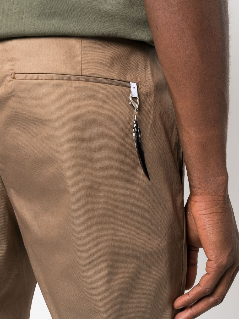 Shop Pt Torino Cropped Slim-fit Chinos In Brown