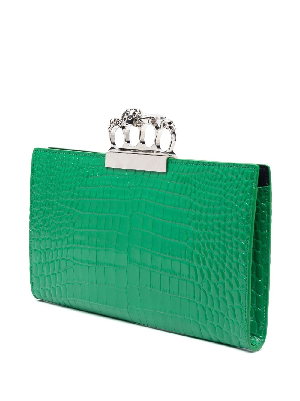 Shop Alexander Mcqueen Jewelled Crocodile-embossed Clutch Bag In Green