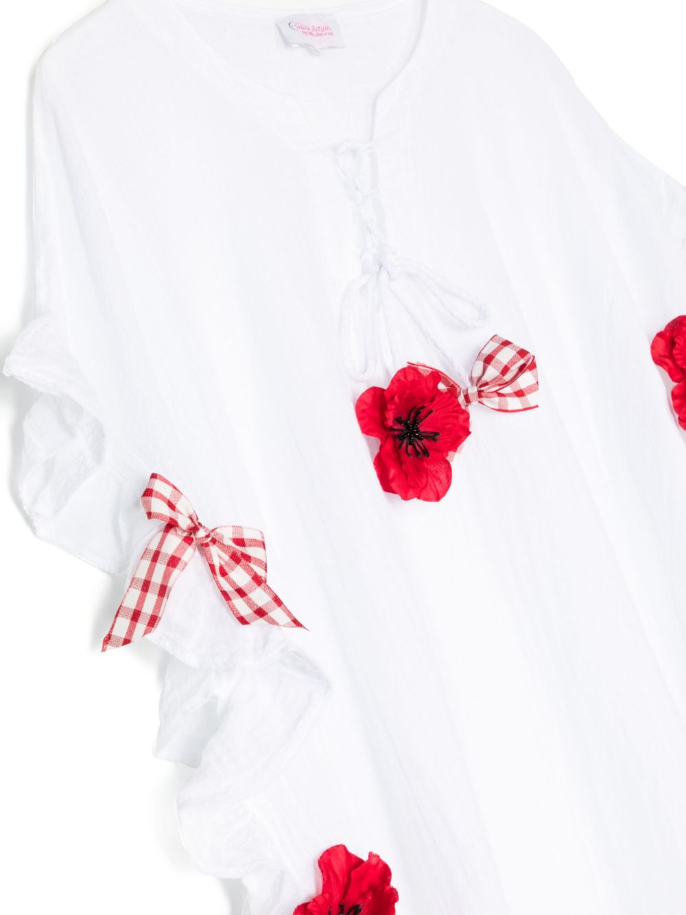 Shop Seliniaction Floral-appliquè Ruffle-detailed Tunic In White