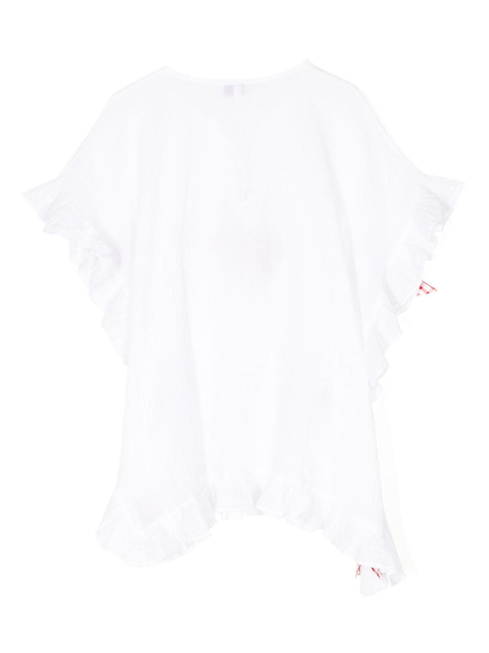 Shop Seliniaction Floral-appliquè Ruffle-detailed Tunic In White