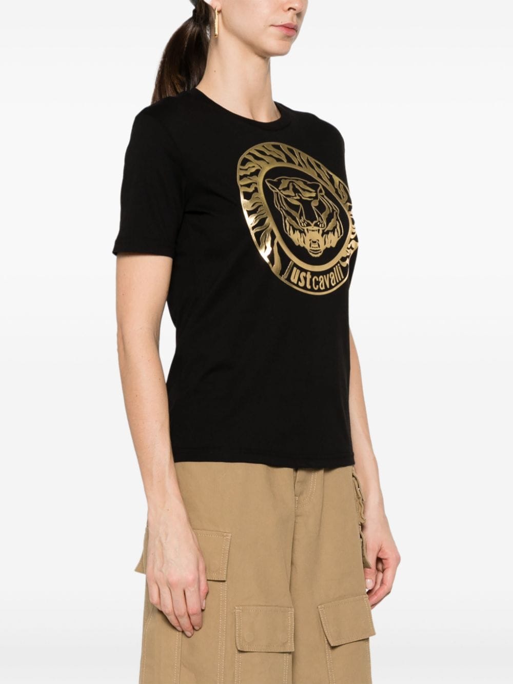 Shop Just Cavalli Tiger Head-print Cotton T-shirt In Black