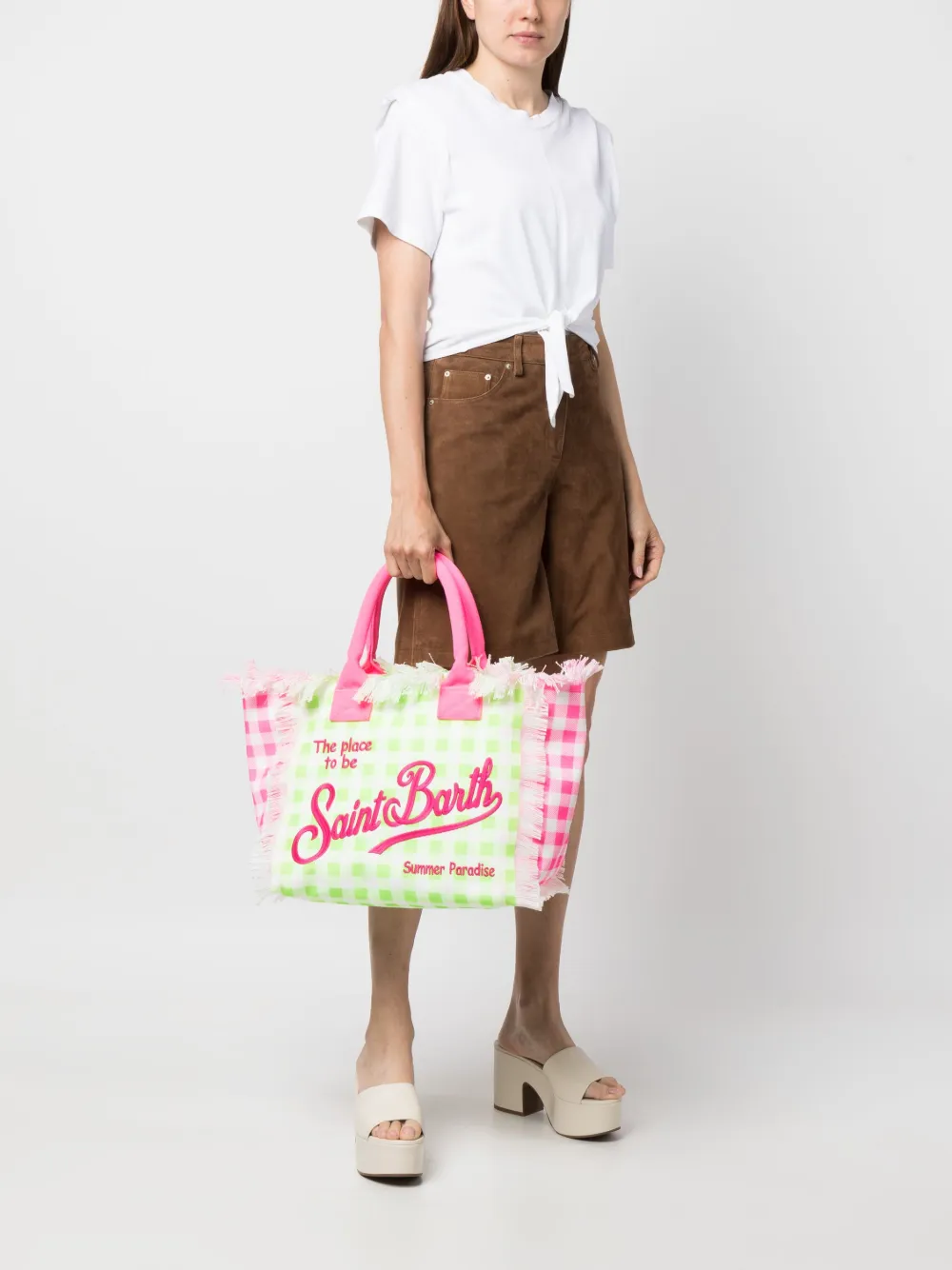MC2 Saint Barth Vanity Vichy-print beach bag - Wit