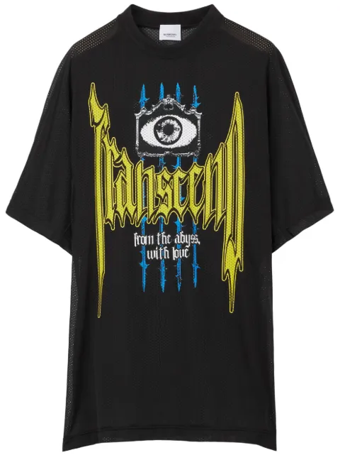 Burberry slogan-print perforated T-shirt