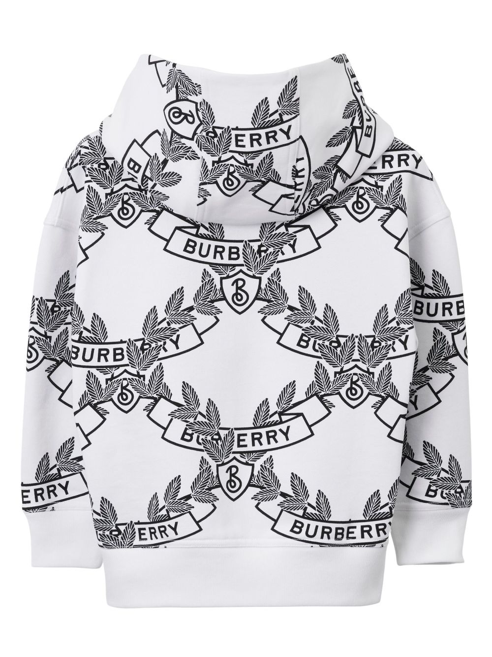 Shop Burberry Oak Leaf Crest Cotton Hoodie In White/black Ip Patt