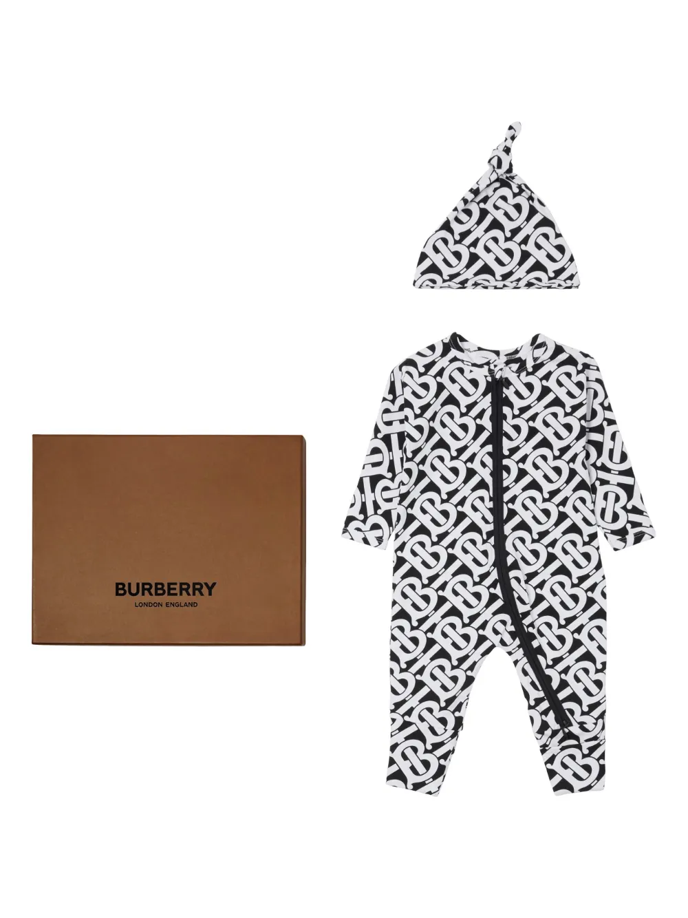 Burberry Monogram Print Two-piece Baby Gift Set In White/black Ip Patt