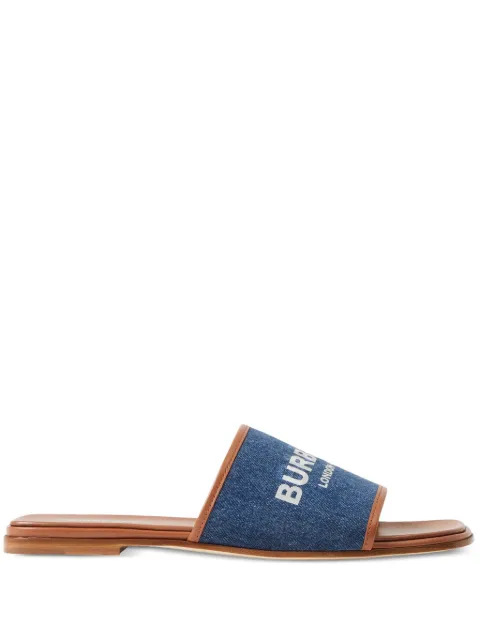 Burberry logo-print denim slides