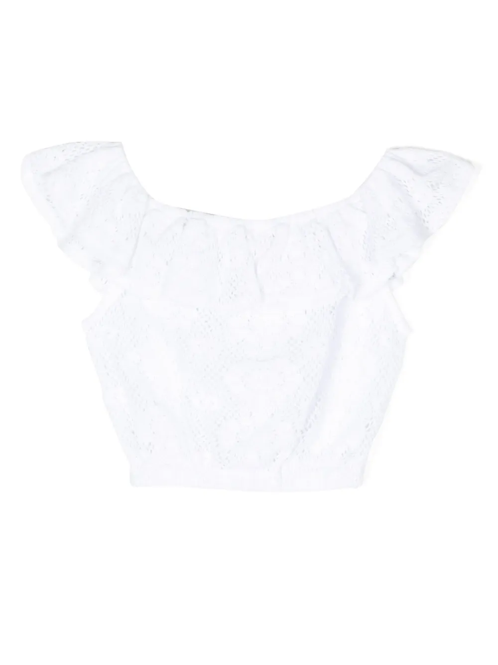 SELINIACTION KIDS crochet-knit off-shoulder top - Wit