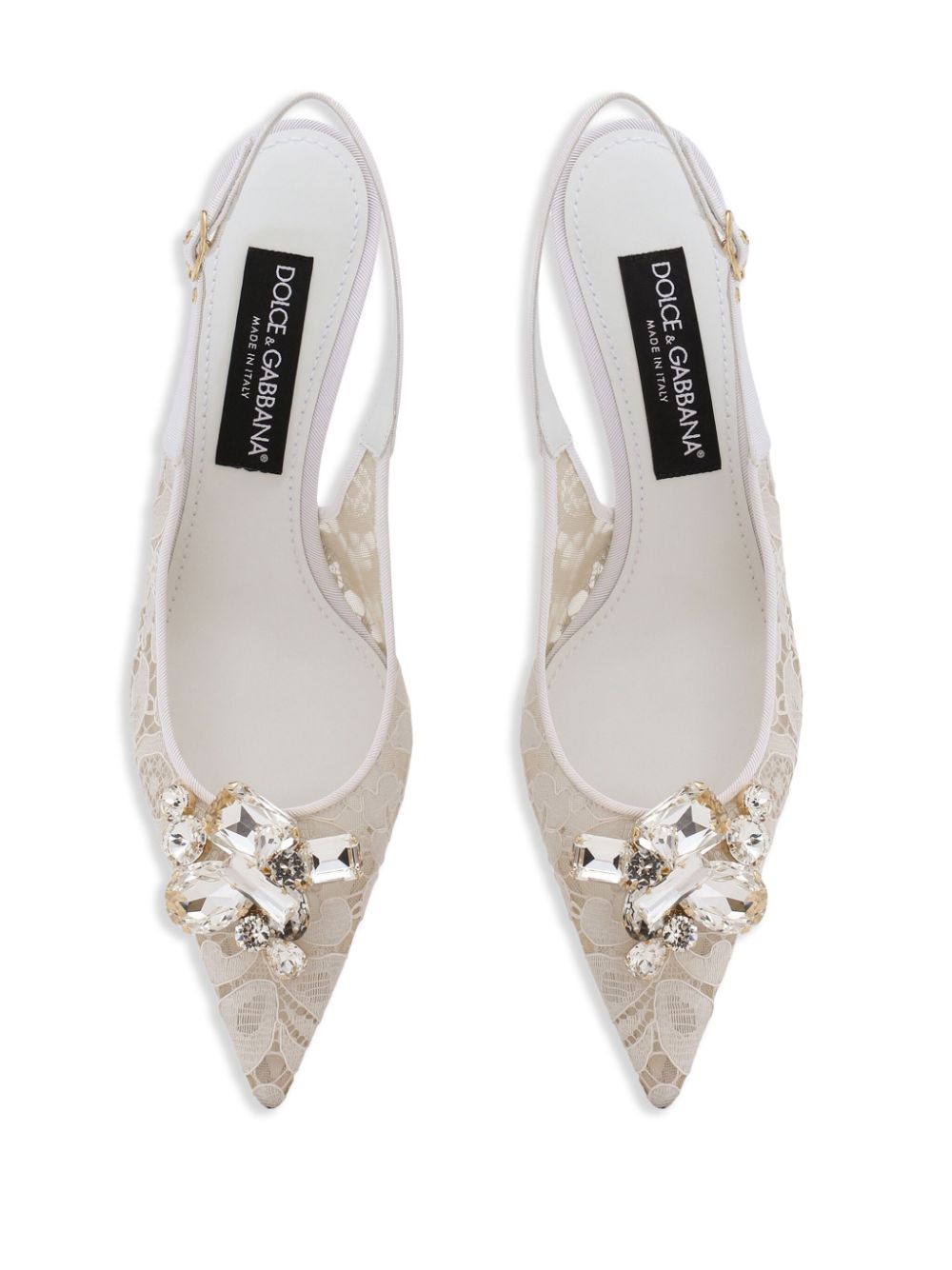 Shop Dolce & Gabbana Crystal-embellished Lace Slingback Pumps In White