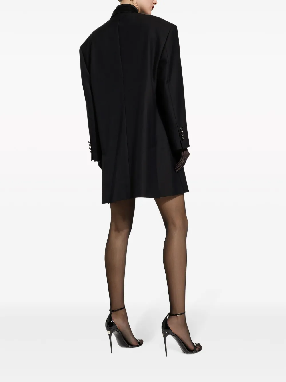 Dolce & Gabbana Floral-appliqué Wide-lapels Blazer In Black