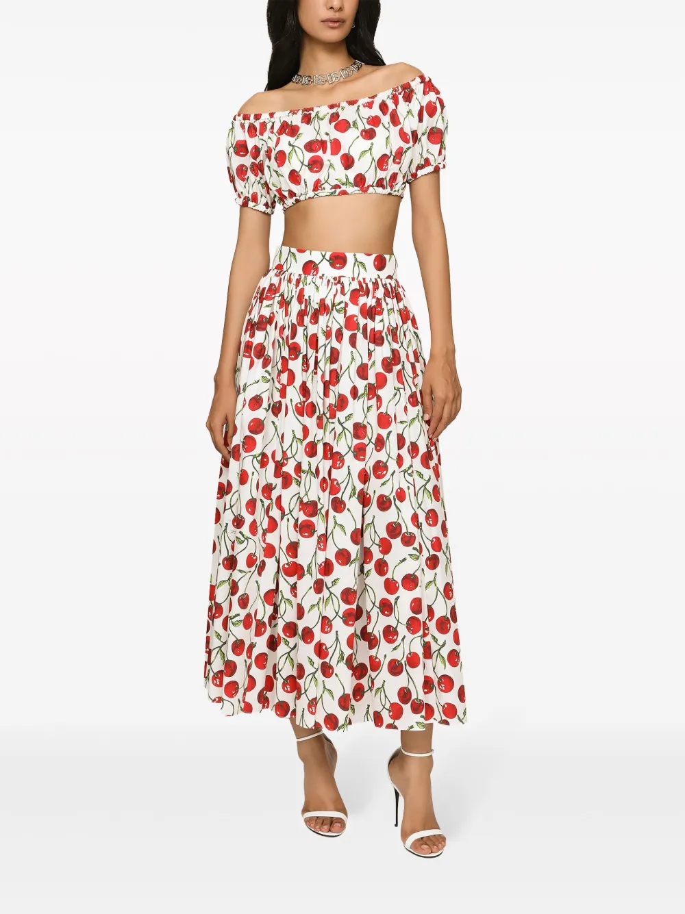 Dolce & Gabbana Cherry-print Flared Maxi Skirt | White