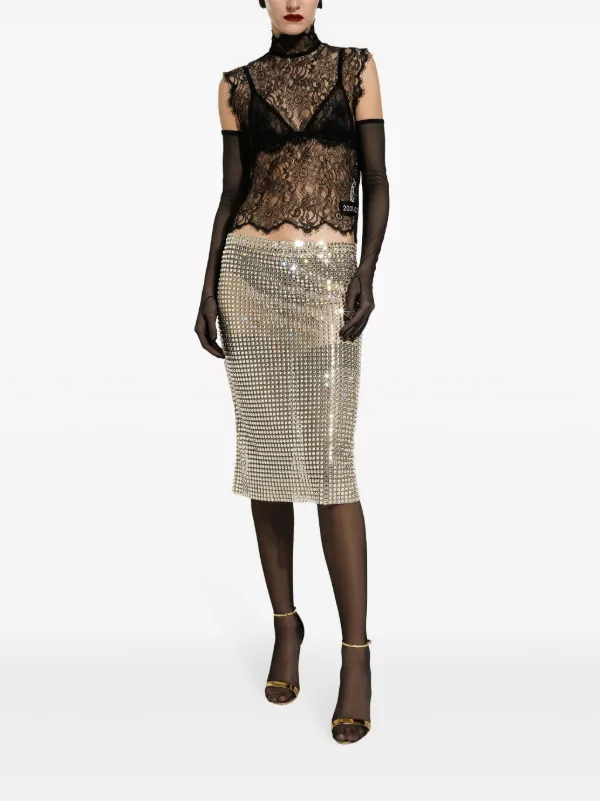 【VIP価格】DOLCE & GABBANA Embellished Midi Skirt Dolce & Gabbana Rhinestone Mesh Midi Skirt | Gold | FARFETCH